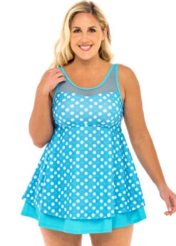 Plus Size Mesh Stitching Polka Dot Swimdress And Shorts -Elegance Swimwear Store 264249 P 16145893971582