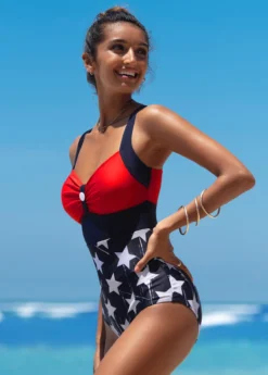 Center Shirred American Flag Print One Piece Swimwear 9 Center Shirred American Flag Print One Piece Swimwear -Elegance Swimwear Store 264416 P 16165688352713