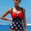 Center Shirred American Flag Print One Piece Swimwear
