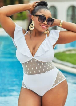 Plus Size Lace Stitching Ruffle One Piece Swimwear -Elegance Swimwear Store 264440 P 16202630651672