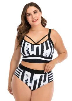 Plus Size Printed Spaghetti Strap Bikini Set