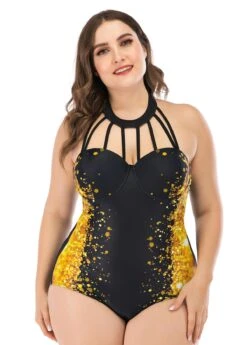 Plus Size Printed Halter One Piece Swimwear
