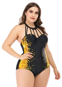 Plus Size Printed Halter One Piece Swimwear -Elegance Swimwear Store 264474 P 1611040874407