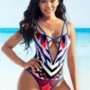 Totem Print Deep V Neck One Piece Swimwear