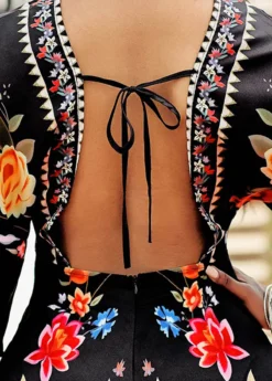 V Neck Floral Print Tie Back Romper -Elegance Swimwear Store 264825 P 16479442230645