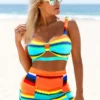 High Waist Colorful Striped Spaghetti Strap Bikini Set
