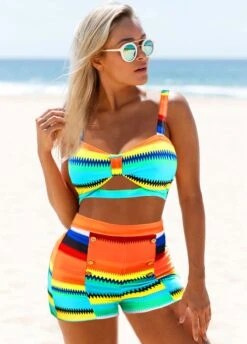 Plus Size Colorful Striped High Waisted Bikini Set -Elegance Swimwear Store 265149 P 1614753698510