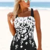 Wide Strap Drawstring Side Printed Tankini Set