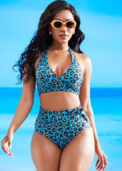 Halter Leopard High Waisted Bikini Set -Elegance Swimwear Store 266082 P 16155181710323