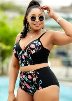 Plus Size Floral Print High Waisted Bikini Set -Elegance Swimwear Store 266095 P 16171738463062