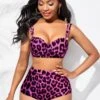 Leopard Print High Waisted Double Strap Bikini Set