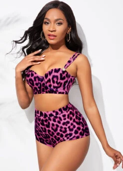 Leopard Print High Waisted Double Strap Bikini Set -Elegance Swimwear Store 266440 P 16142414457242