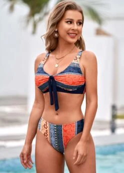 Printed Spaghetti Strap Tie Back Bikini Set -Elegance Swimwear Store 266505 P 16160376625552