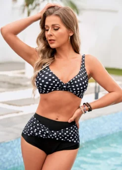 Polka Dot Spaghetti Strap Twist Front Bikini Set -Elegance Swimwear Store 266510 P 16153726648133