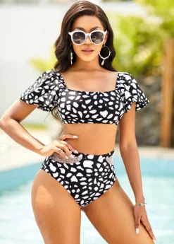 Geometric Print Lantern Sleeve Bikini Set -Elegance Swimwear Store 266687 P 16188871274274