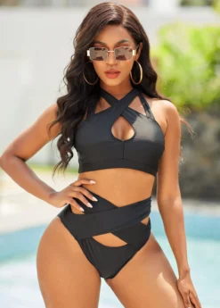 High Waist Cross Strap Bikini Set -Elegance Swimwear Store 266747 P 16184705310072