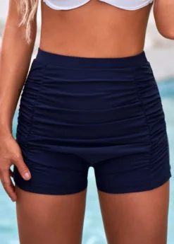 Ruched High Waisted Navy Blue Swim Shorts -Elegance Swimwear Store 266943 P 16157746071012