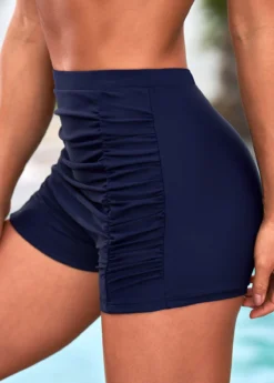 Ruched High Waisted Navy Blue Swim Shorts -Elegance Swimwear Store 266943 P 16157746079343