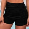 Black Ruched High Waisted Swim Shorts