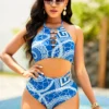 Geometric Print High Waisted Halter Bikini Set