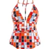 Geometric Print Halter Cutout One Piece Swimwear