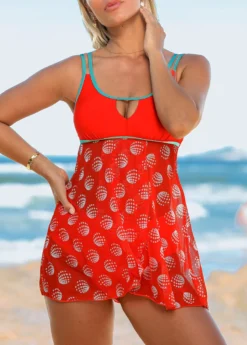 Double Straps Contrast Stitch Polka Dot Swimdress And Panty -Elegance Swimwear Store 267313 P 16225169500424