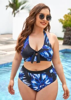 Plus Size Leaf Print High Waisted Bikini Set -Elegance Swimwear Store 267581 P 16181947525990