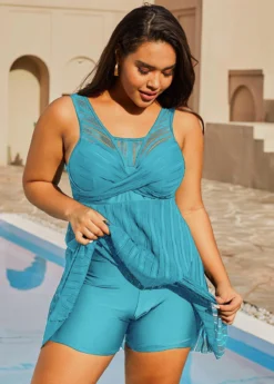 Plus Size Lace Crossover Hem Swimdress And Shorts 8 Plus Size Lace Crossover Hem Swimdress And Shorts -Elegance Swimwear Store 267737 P 16303720793703
