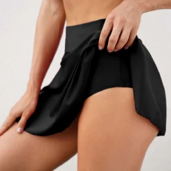High Waisted Pocket Black Pleated Hem Swim Skirt -Elegance Swimwear Store 268058 P 16190772927512