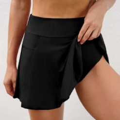 High Waisted Pocket Black Pleated Hem Swim Skirt -Elegance Swimwear Store 268058 P 16190772928253
