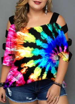 Plus Size Multicolor Tie Dye Print T Shirt