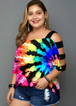Plus Size Multicolor Tie Dye Print T Shirt -Elegance Swimwear Store 268227 P 1618550798626