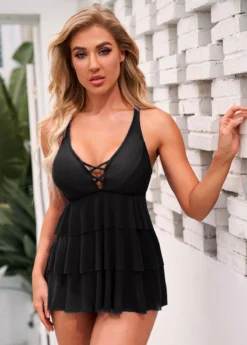 Lace Up Layered Ruffle Hem Swimdress And Panty -Elegance Swimwear Store 269008 P 16161406580553