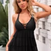 Lace Up Layered Ruffle Hem Swimdress And Panty