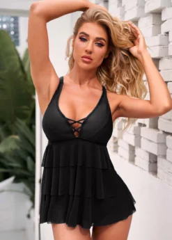 Lace Up Layered Ruffle Hem Swimdress And Panty -Elegance Swimwear Store 269008 P 16161406581984
