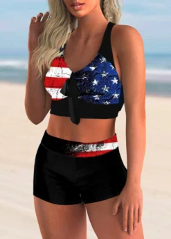 American Flag Print Bowknot High Waist Bikini Set -Elegance Swimwear Store 269301 P 1618192769118