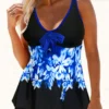 Leaf Print Bowknot Front Tankini Set