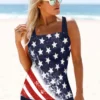 American Flag Print Tie Side Tankini Set