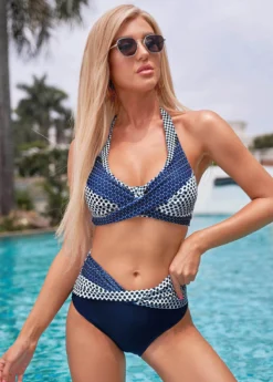 Mid Waist Polka Dot Tie Back Bikini Set -Elegance Swimwear Store 269765 P 16203829140704
