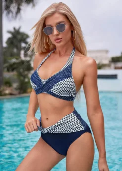 Mid Waist Polka Dot Tie Back Bikini Set -Elegance Swimwear Store 269765 P 16203829144275