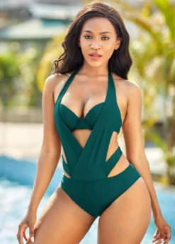 Dark Green Pierced One Piece Swimwear 9 Dark Green Pierced One Piece Swimwear -Elegance Swimwear Store 269944 P 16170863427584