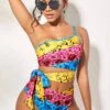 Rainbow Color Tie Side Printed Bikini Set