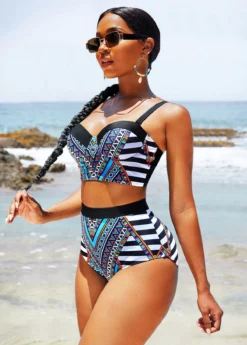 Tribal Print High Waisted Bikini Set -Elegance Swimwear Store 270997 P 16224581819492