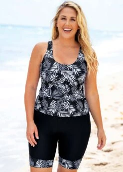 Plus Size Leaf Print Wide Strap Tankini Set -Elegance Swimwear Store 271051 P 16203704612372