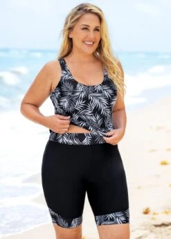 Plus Size Leaf Print Wide Strap Tankini Set -Elegance Swimwear Store 271051 P 16203704614123
