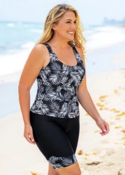 Plus Size Leaf Print Wide Strap Tankini Set -Elegance Swimwear Store 271051 P 16203704618064