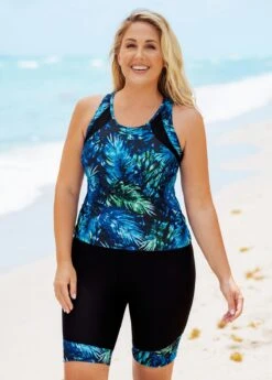 Plus Size Leaf Print High Waisted Tankini Set -Elegance Swimwear Store 271053 P 16203704346592