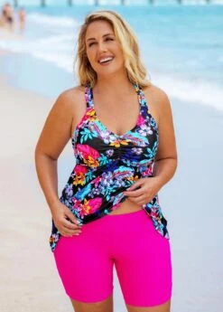 Plus Size Floral Print Cross Strap Tankini Set -Elegance Swimwear Store 271060 P 16206979600533