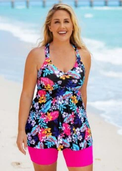 Plus Size Floral Print Cross Strap Tankini Set -Elegance Swimwear Store 271060 P 16206979605862
