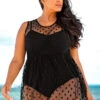 Plus Size Mesh Stitching Solid One Piece Swimwear